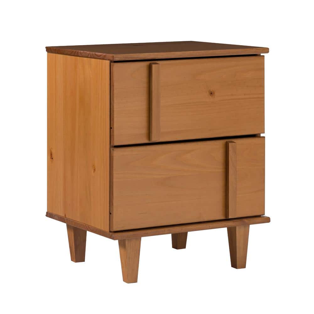 Caramel Solid Wood 2-Drawer Mid-Century Modern Nightstand
