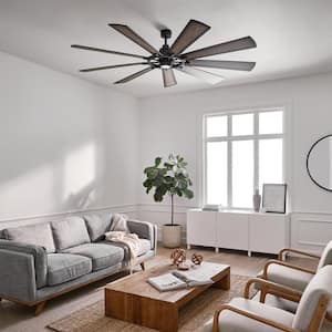 Gentry 85 in. Indoor Distressed Black Downrod Mount Ceiling Fan with Integrated LED with Wall Control Included