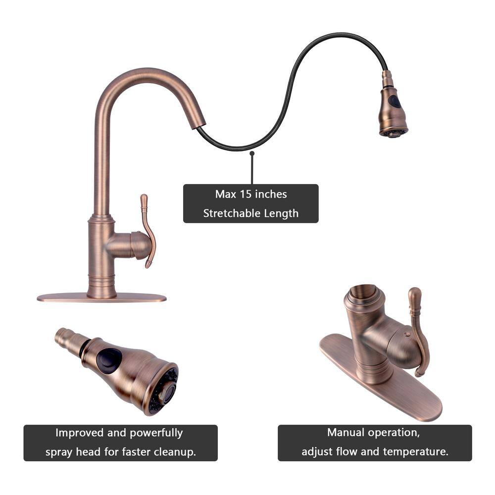 Antique Bronze Pull-Down Kitchen Faucet with Sprayer