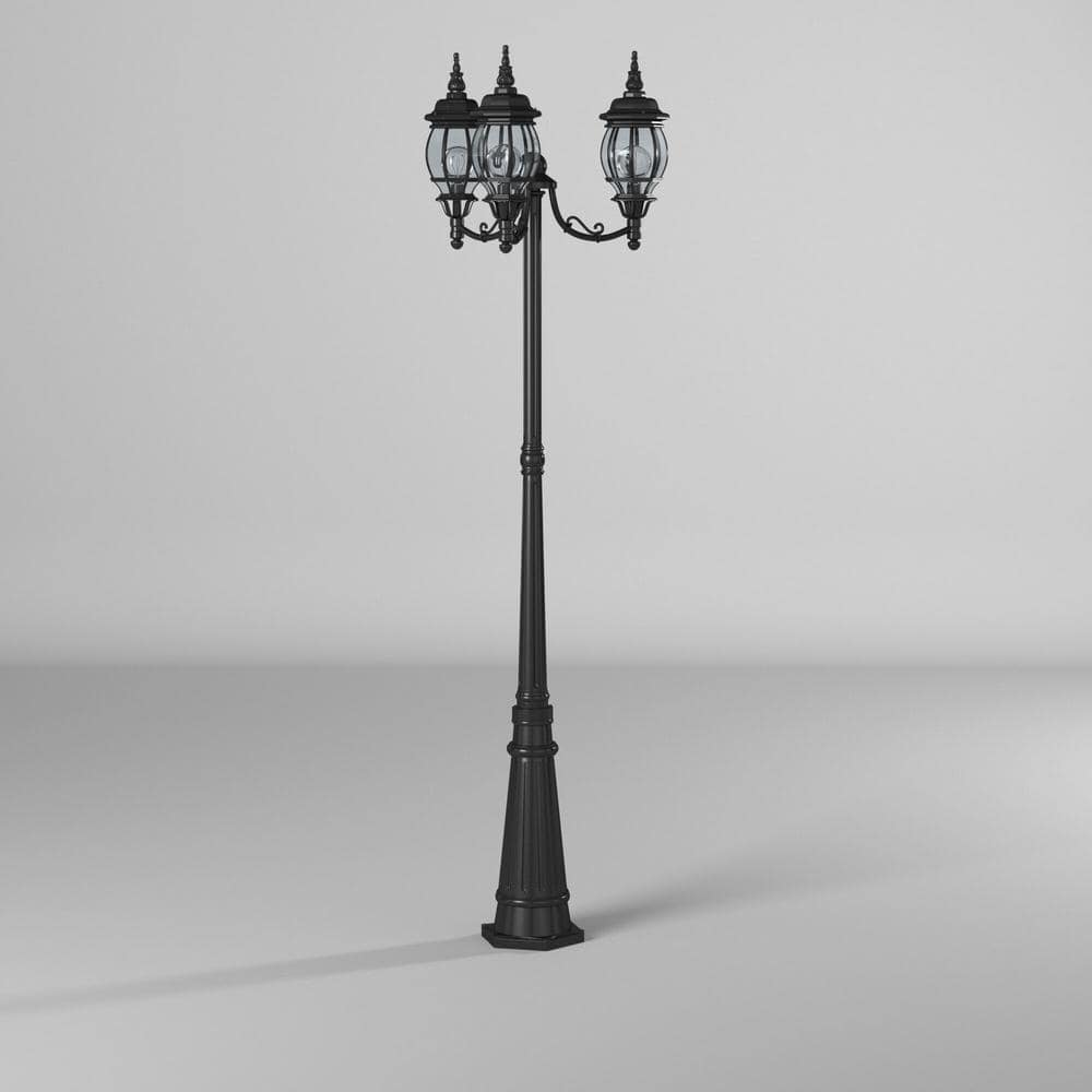 Black Steel Outdoor Post Light with Clear Glass Shades