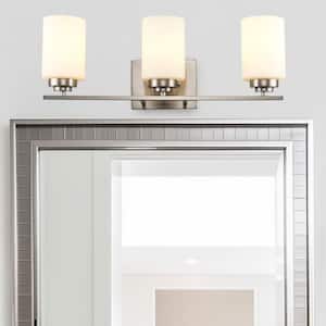 Mod Pod 22 in. 3-Light Brushed Nickel Bathroom Vanity Light Fixture with Frosted Glass Cylinder Shades
