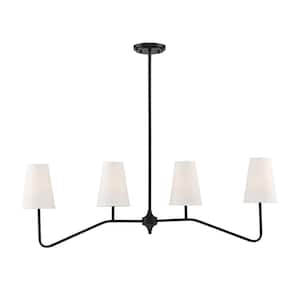 40 in. W x 13 in. H 4-Light Oil Rubbed Bronze Linear Chandelier with White Fabric Shades