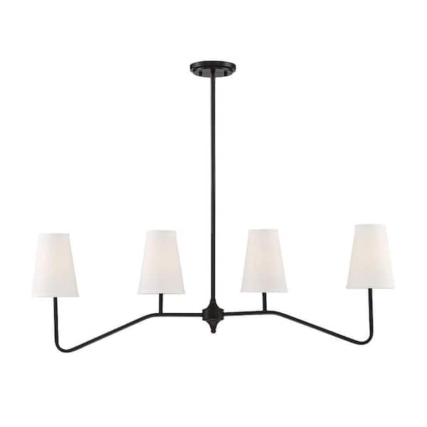 TUXEDO PARK LIGHTING 40 in. W x 13 in. H 4-Light Oil Rubbed Bronze Linear Chandelier with White Fabric Shades
