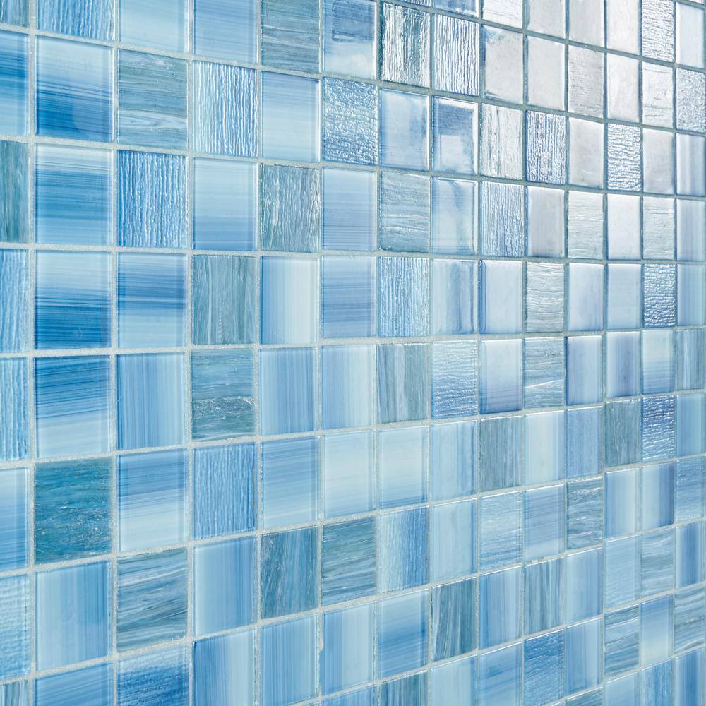 Toluca 12'' x 12'' Polished Blue Glass Mosaic Tile