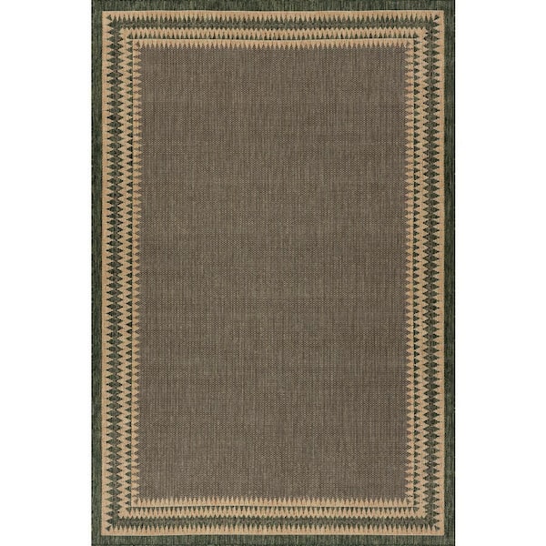 Mirelia Bordered Green 6.7 ft. x 9 ft. Outdoor Area Rug