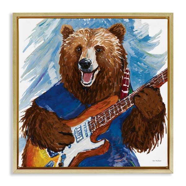 Stupell Industries Bear Playing Guitar by Seven Trees Design Gold Floater Frame Animal Graphic Art Print 18 in. x 18 in.