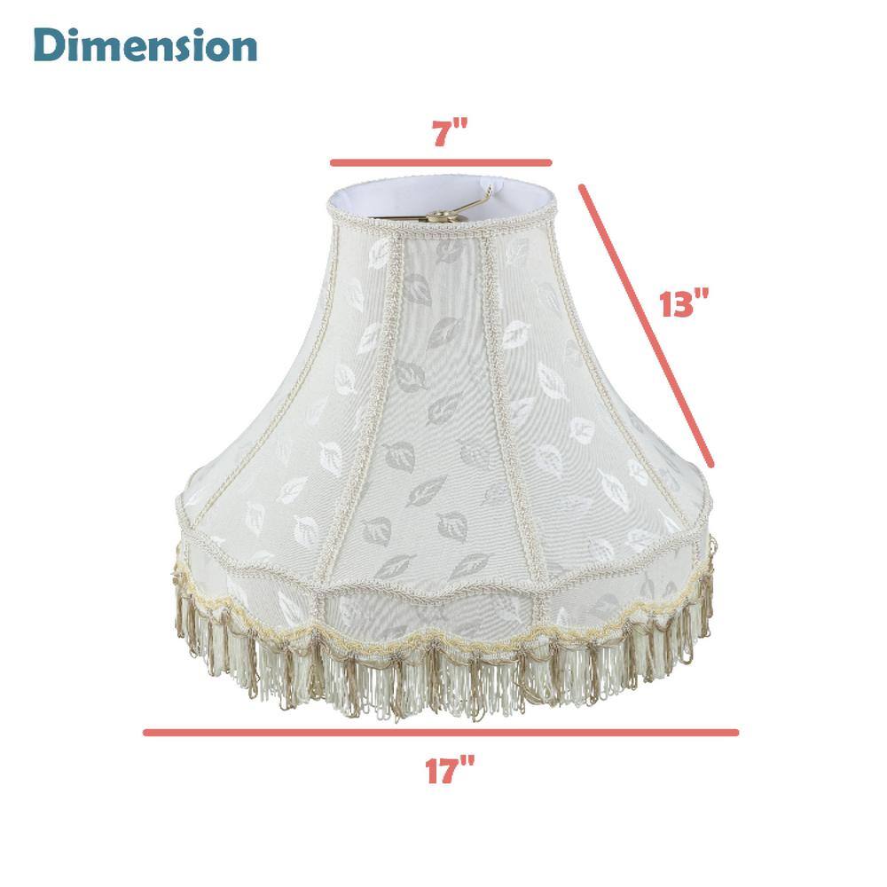 Off-White Jacquard Fabric Scallop Dome Lamp Shade with Fringe