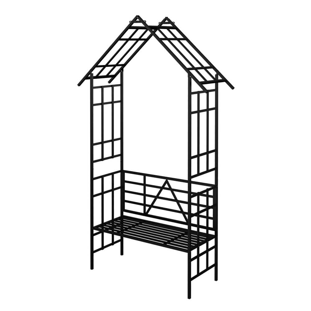 97.24 in. H Metal Garden Arch Trellis with Bench Turned Flower Stand Climbing Plants Support Rose Arch Outdoor Black price history on PriceWatchPro