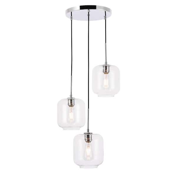 Unbranded Timeless Home 17.5 in. 3-Light Chrome and Clear Glass Pendant Light, Bulbs Not Included