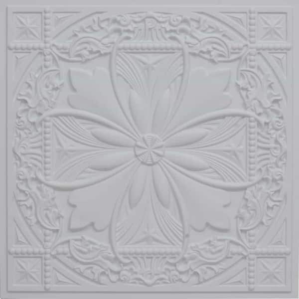 FROM PLAIN TO BEAUTIFUL IN HOURS Helena White Matte 2 ft. x 2 ft. PVC Glue-up or Lay-in Faux Tin Ceiling Tile (100 sq. ft./case)