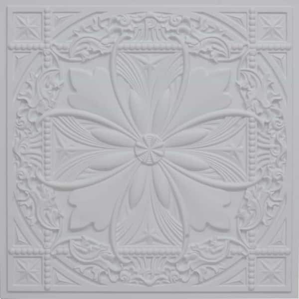FROM PLAIN TO BEAUTIFUL IN HOURS Helena White Matte 2 ft. x 2 ft. PVC Glue-up or Lay-in Faux Tin Ceiling Tile (200 sq. ft./case)