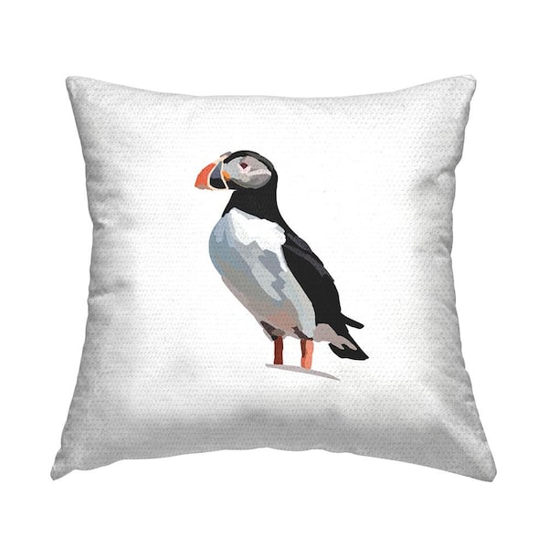 Stupell Industries Puffin Bird Portrait Black Square Outdoor Throw Pillow