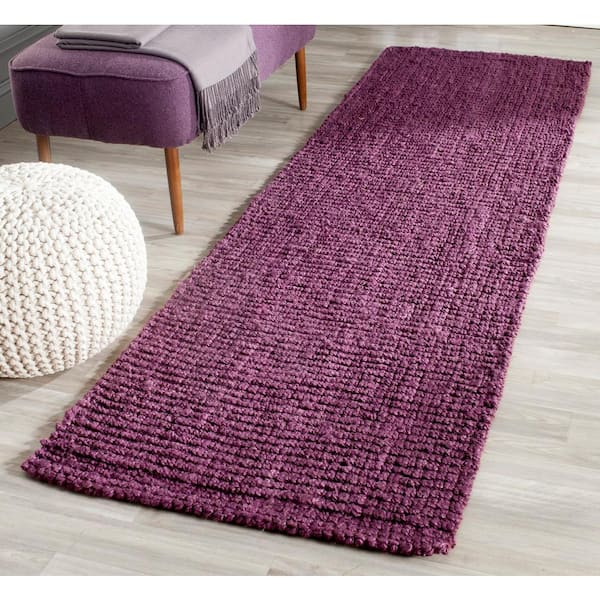 Natural Fiber Purple 2 ft. x 12 ft. Woven Crosstitch Runner Rug