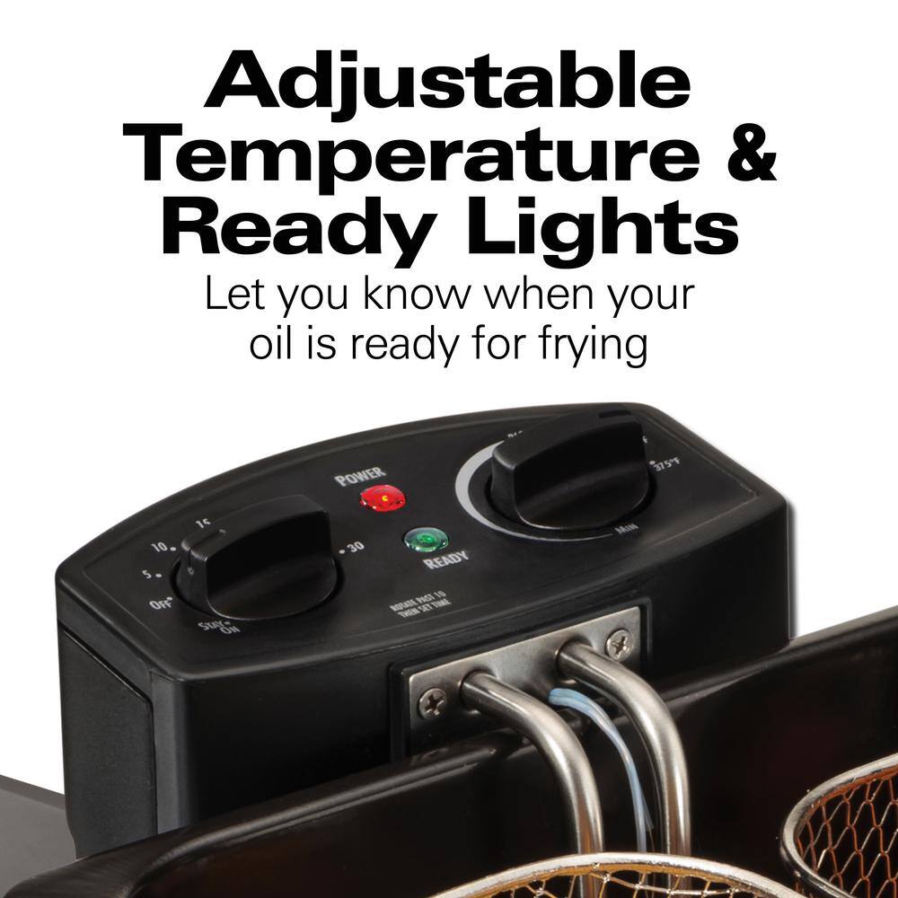 Professional-Style Stainless Steel Dual Basket 19-Cup Deep Fryer