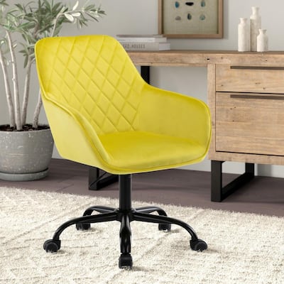 Yellow Comfort Swivel Fabric Home Office Chair with Arms and Adjustable Height
