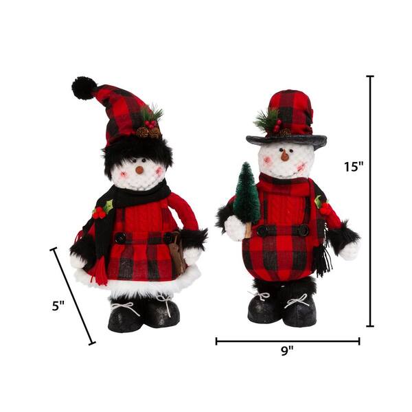 GERSON INTERNATIONAL 15 in. H Plush Holiday Standing Snowman Figures (Set  of 2) 2550950EC - The Home Depot