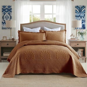 TF 3-Piece Multi Embroidery 100% Cotton Oversize King Size Lightweight Quilt Bedspread Set