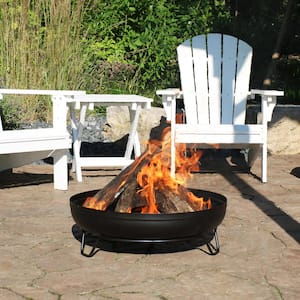 23 in. Round Steel Outdoor Wood-Burning Fire Pit Bowl in Black with Stand