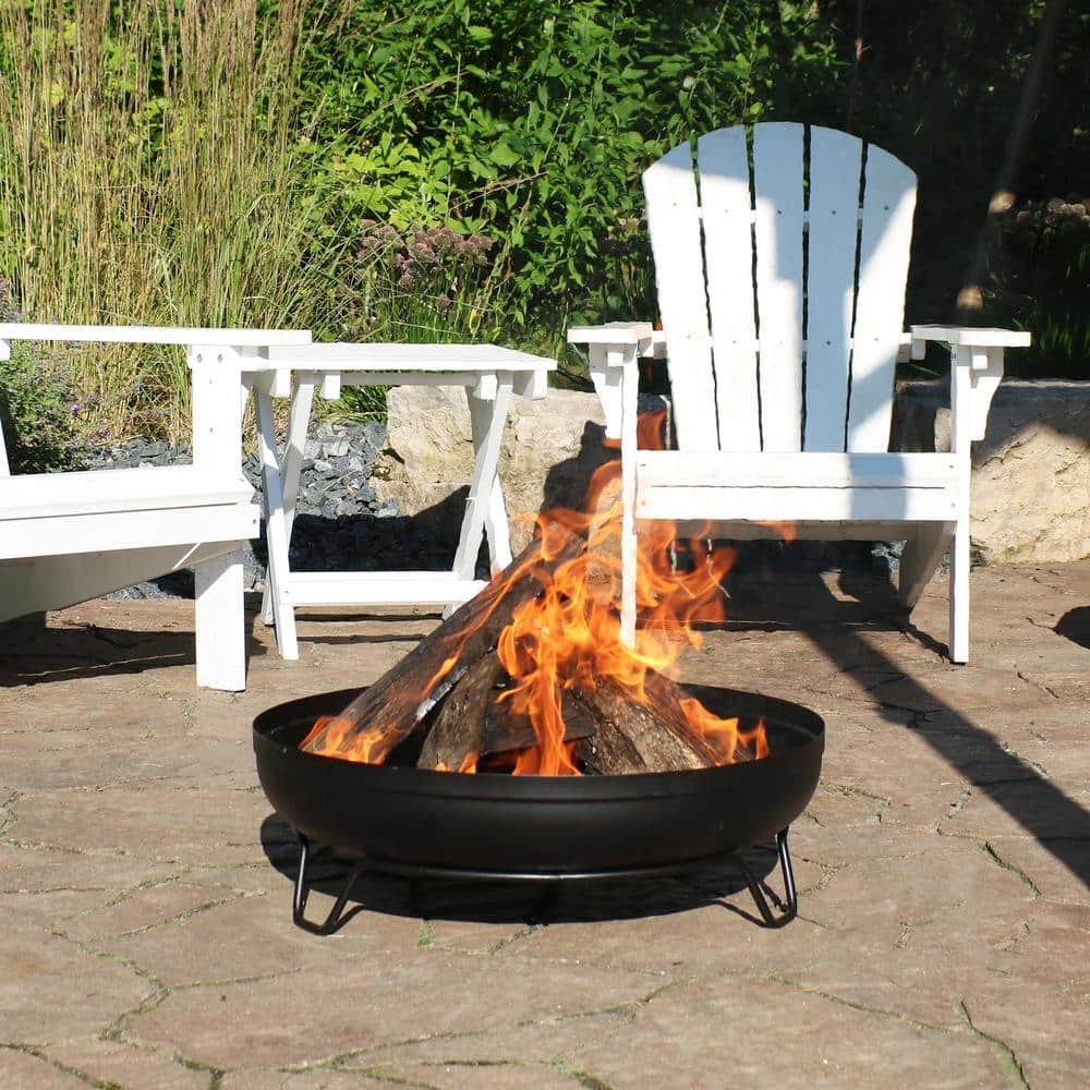 Sunnydaze Black Steel Outdoor Wood-Burning Fire Pit Bowl with Stand