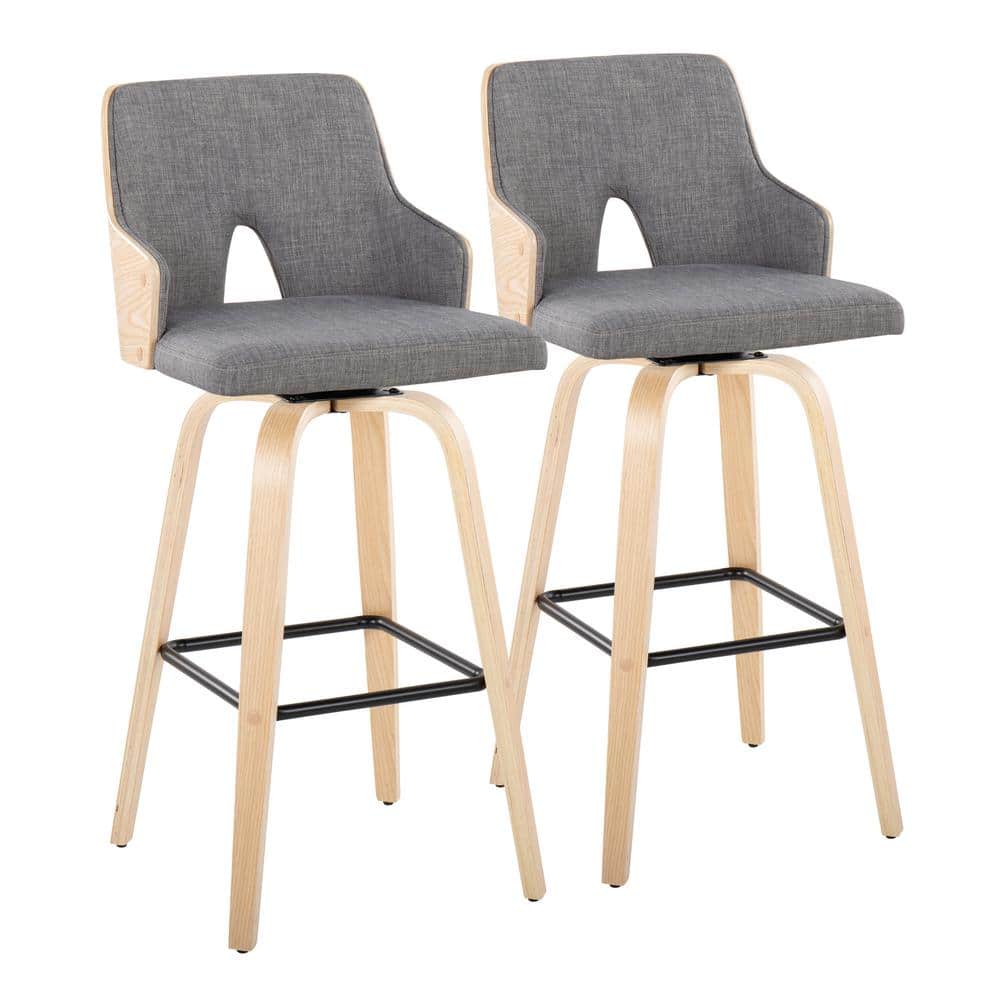 LumiSource Stella 29.75 in. Light Grey Fabric, Natural Wood and Black Metal  Fixed-Height Bar Stool Square Footrest (Set of 2) B30-STELLA-GRTZX2  NANALGY2 - The Home Depot