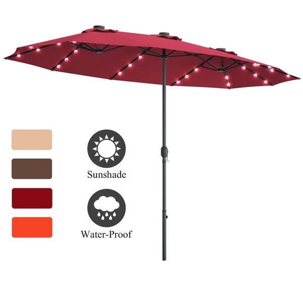 CASAINC 15 ft. Market LED Crank Solar Powered 36-Lights Patio Umbrella in  Burgundy without Weight Base CS-OP70084WN - The Home Depot