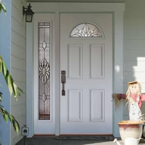 50.5 in. x 81.625 in. Sapphire Patina Fan Lite Unfinished Smooth Left-Hand Fiberglass Prehung Front Door with Sidelite