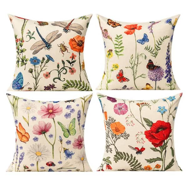 18 in. x 18 in. Outdoor Bolster Pillow Covers, Outside Furniture Cushion Covers with Flower Patterns for Sofa (4-Pack)