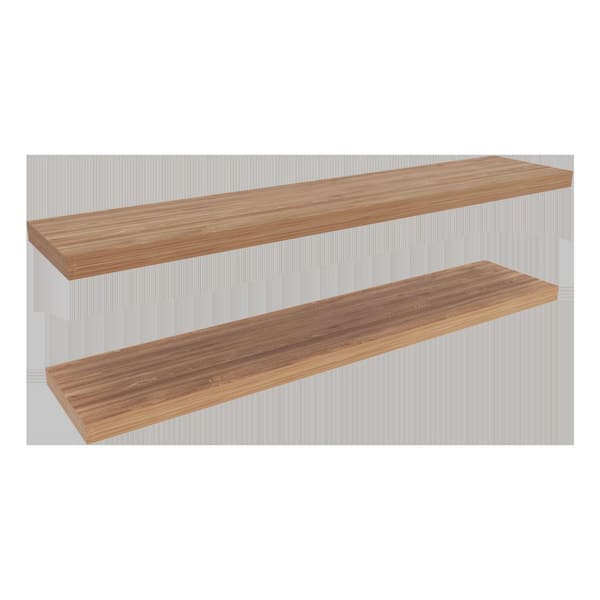 47 in. W x 9.80 in. D x 1.50 in. H Wood Bath Wide Floating Shelves Wall Mount in Brown (Set of 2) Ready to Assemble