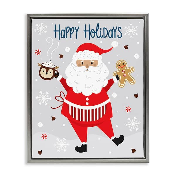 Stupell Industries Santa with Cocoa and Cookie by Ilis Aviles 1-Piece Floater Frame Graphic Print People Poster Art Print 21 in. x 17 in.