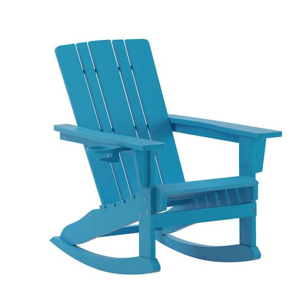 TAYLOR + LOGAN Blue Plastic Outdoor Rocking Chair in Blue
