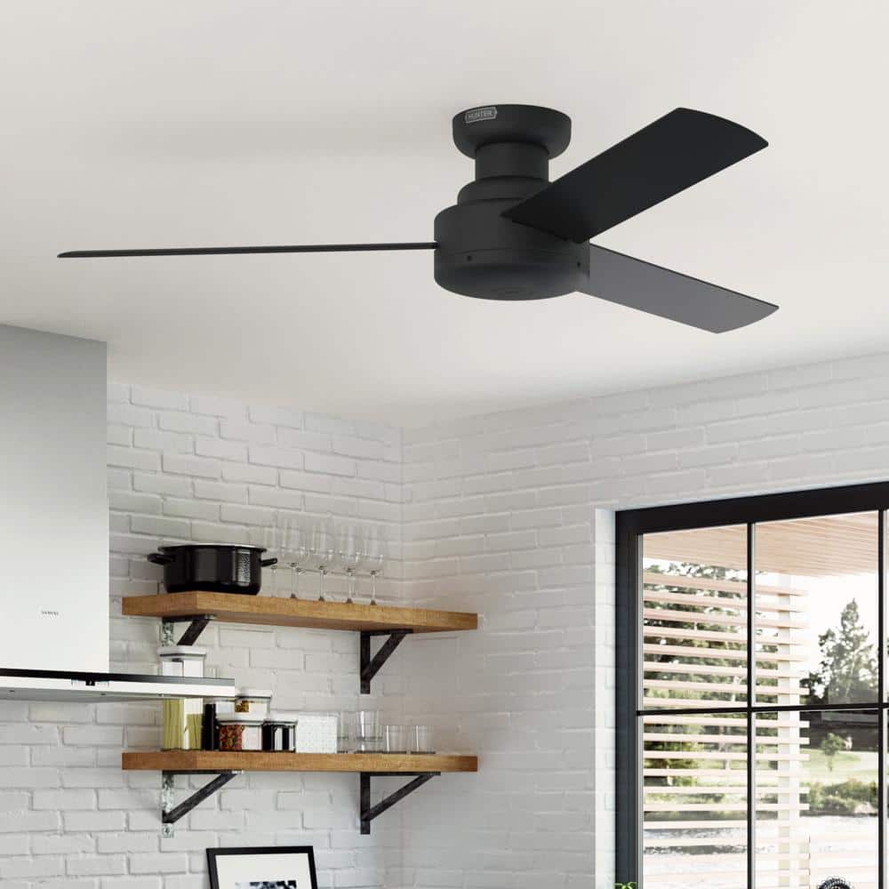 Matte Black 52" Modern Low Profile Ceiling Fan with Remote
