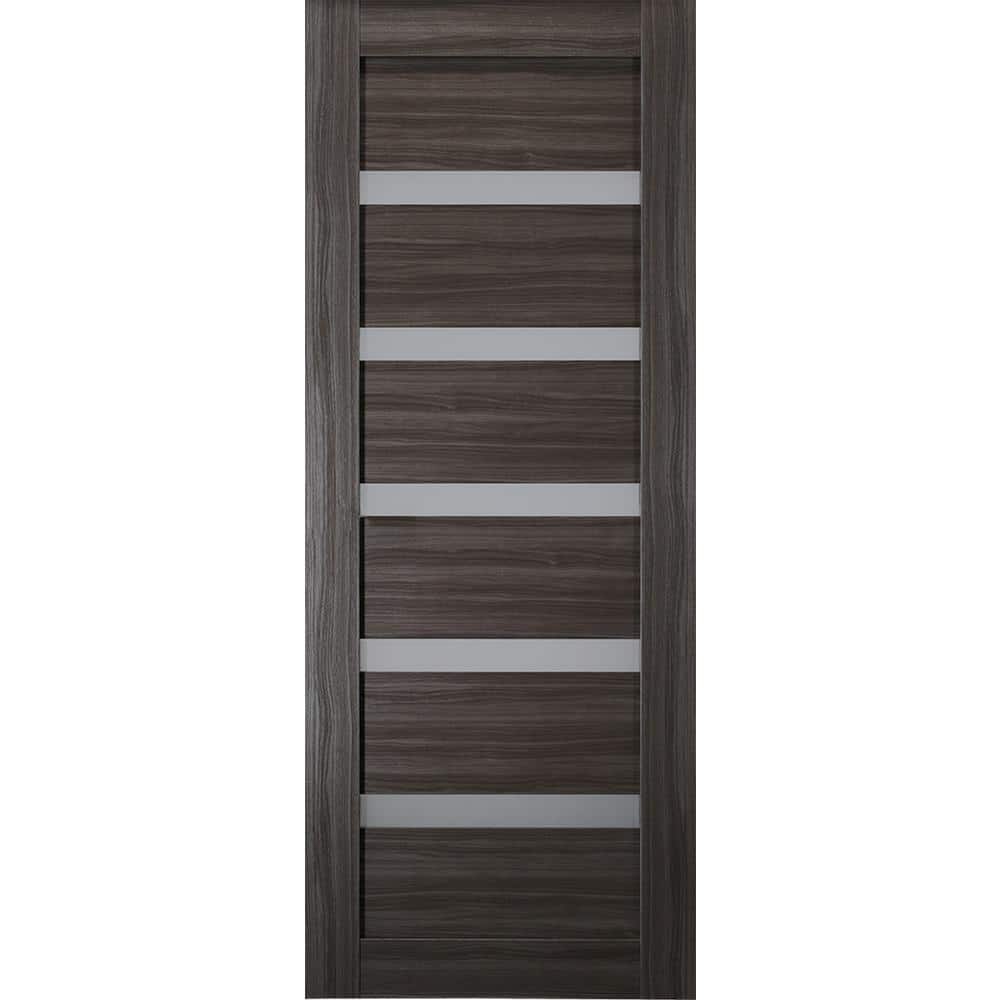 Gray Oak Paneled Wood and Frosted Glass Interior Door