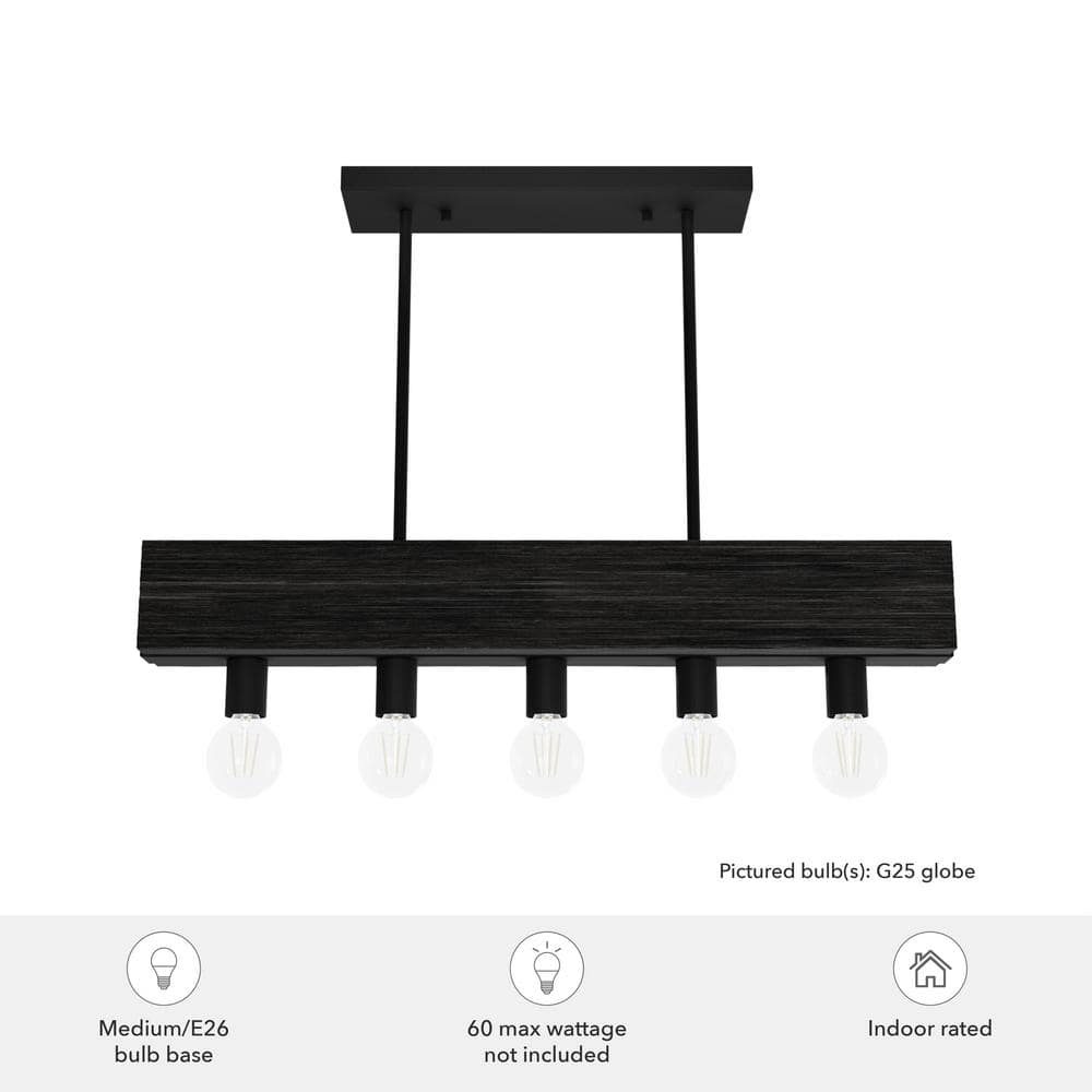 Black Iron and Ash 5-Light Linear Chandelier