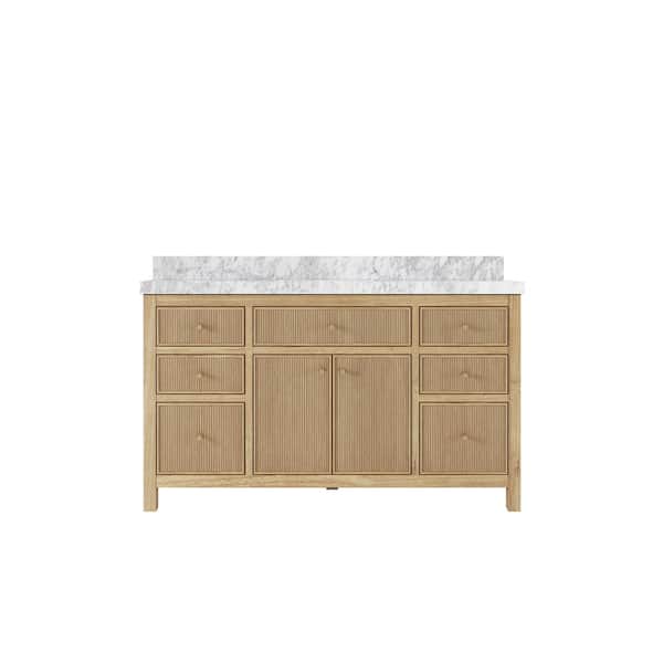 Willow Collections Sonoma Teak 60 in. W x 22 in. D x 36 in. H Single Sink Bath Vanity in Light Natural with 2 in. Carrara Marble Top