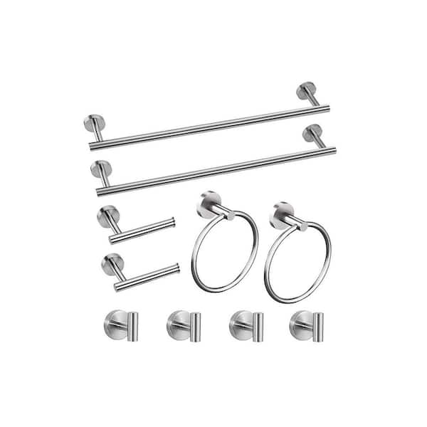 10-Piece Bathroom Accessories Set with Towel Bar Ring Toilet Paper Holder Robe Hook in Brushed Nickel Finish