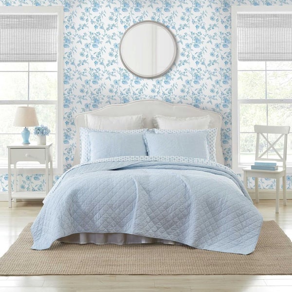 Oxford 2-Piece Blue Reversible 100% Cotton Twin Quilt Set