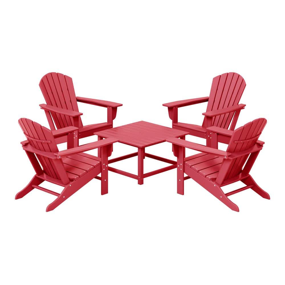 Altura Fade Resistant HDPE Plastic Red 5-Piece Adirondack Chair Outdoor Patio Conversation Set, Square Coffee Table price history on PriceWatchPro
