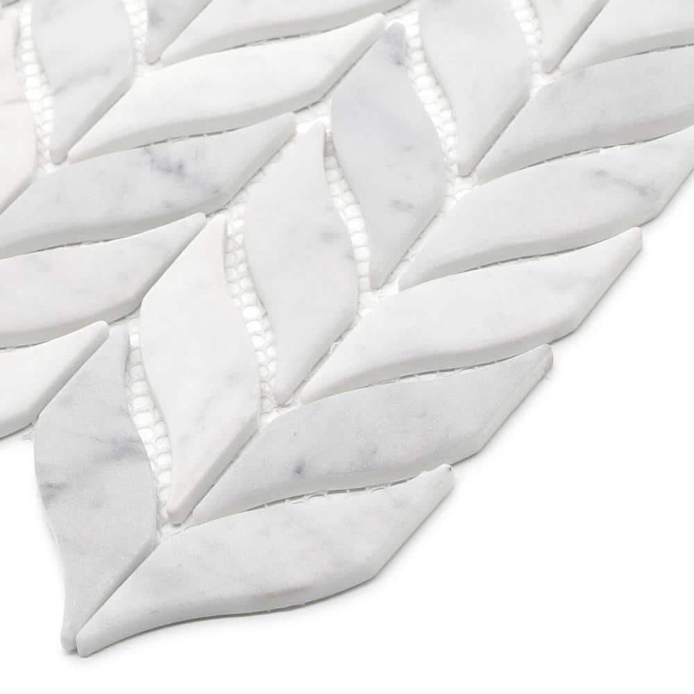 White Calacatta Recycled Glass Leaf Mosaic Tile
