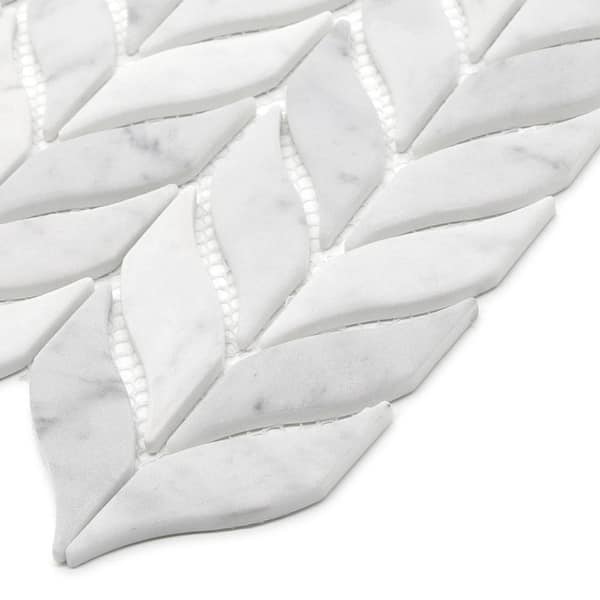 Leaf Waterjet 6 in. x 6 in. White Calacatta Recycled Glass Marble Looks Floor and Wall Mosaic Tile (0.25 sq. ft./Each)