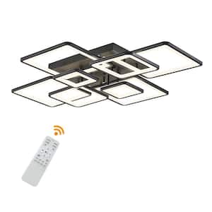 39.4 in. Modern Black Square Flush Mount Dimmable Integrated LED Ceiling Light with Remote, for Living Room, Bedroom