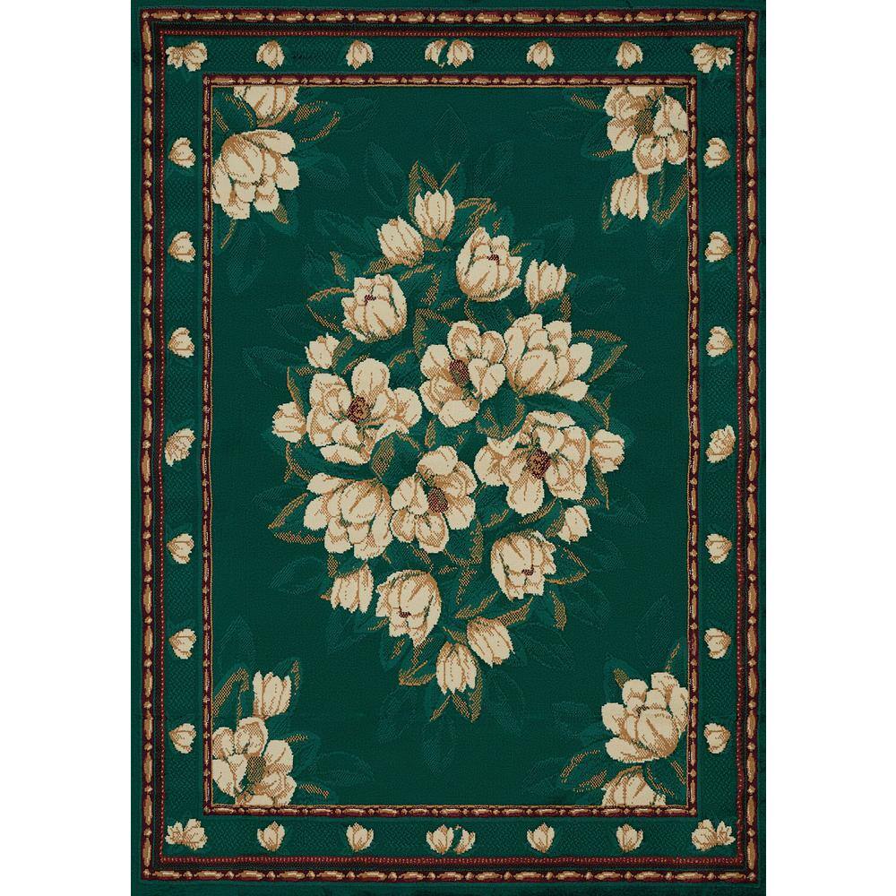 Hunter Green Floral Polypropylene Rectangular Accent Rug 2x3