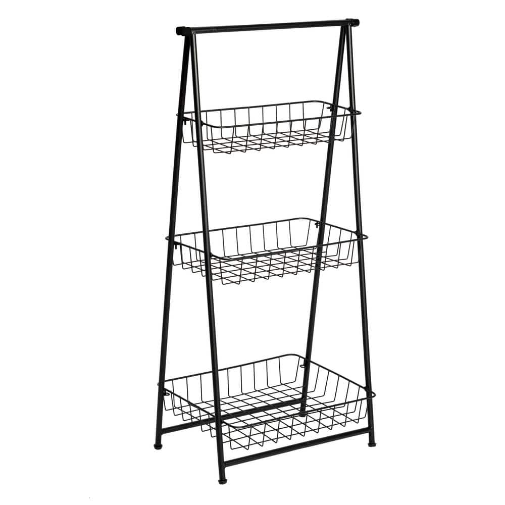 Honey Can Do Collapsible 3-Tier Metal Shelf on Wheels, Black