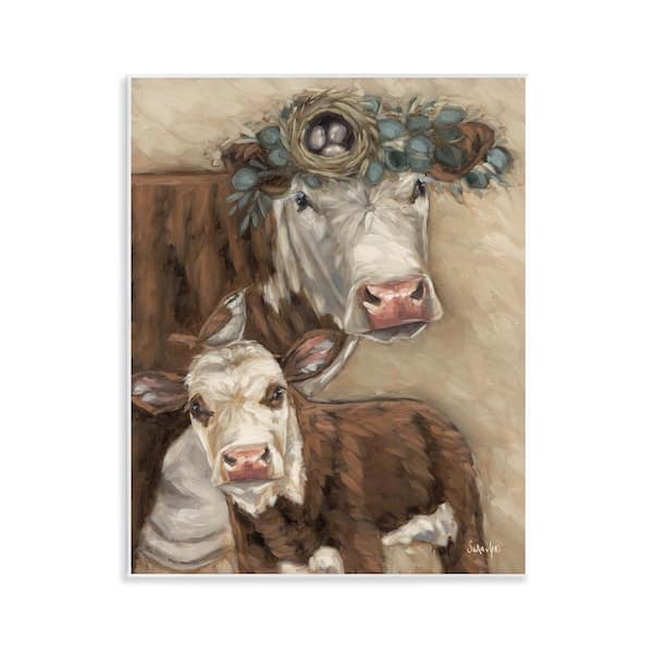 Stupell Industries Cow & Calf with Bird Nest by Sara G. Designs Unframed Animal Graphic Art Print 14 in. x 11 in.