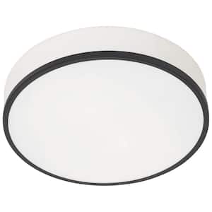 Aero 12.5 in. 2-Light Contemporary Matte Black, Opal Flush Mount with Integrated LED Bulb Included