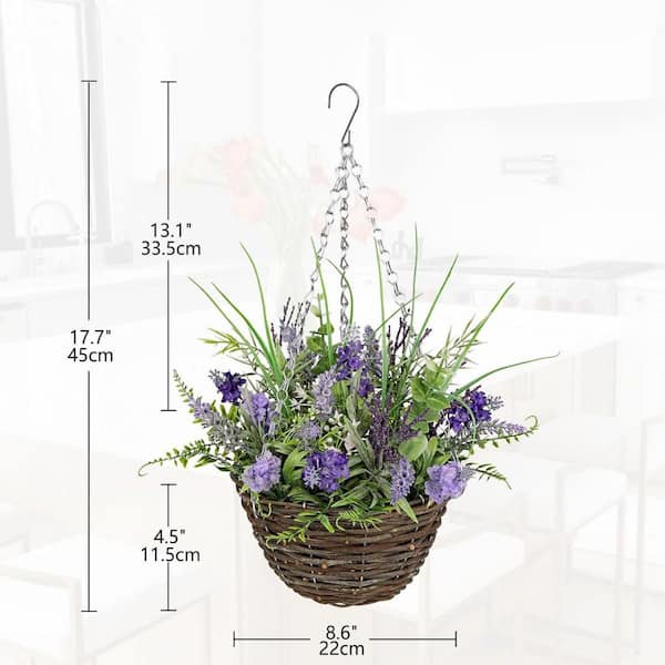 18 in. Purple Artificial Flowers Arrangement Lavender Hanging