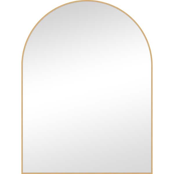 30 in. W x 40 in. H Arched Framed Wall Bathroom Vanity Mirror in Brushed Gold