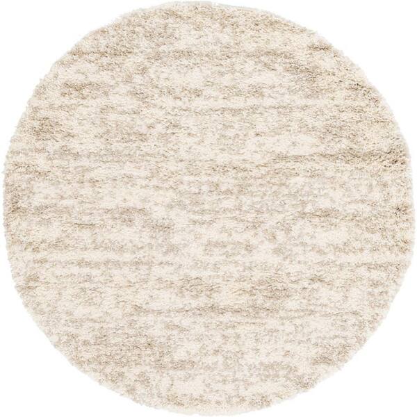 Unique Loom Hygge Shag Misty Ivory 5 ft. x 5 ft. Round Rug 3143774