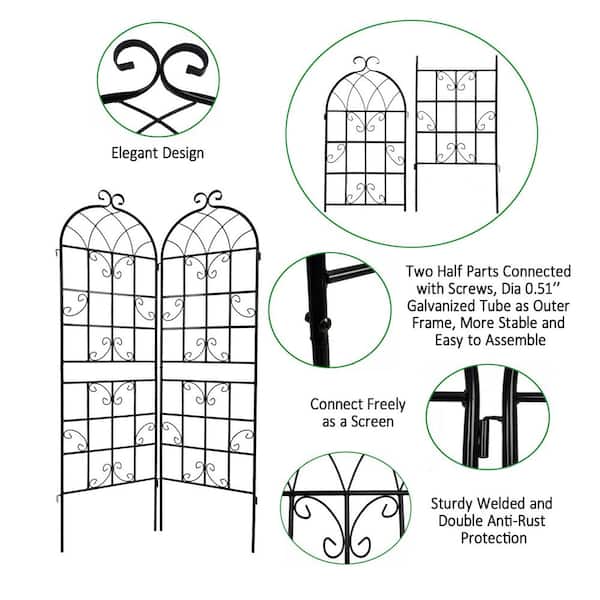 71 in. Height Metal Garden Rustproof Trellis Outdoor Flower Support for Climbing Plants in Black (4 Pack)