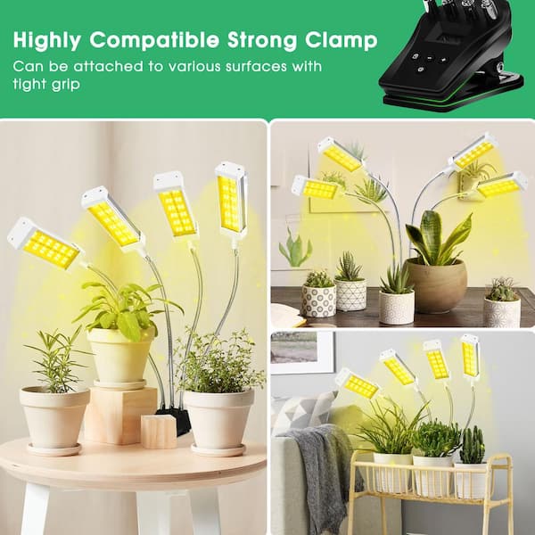 4-Light 96-Watt Full Spectrum LED Grow Light with Adjustable Gooseneck and Desk Clip