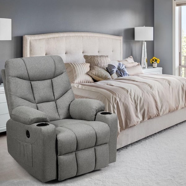 34.5 in. W Light Gray Power Lift Massage Recliner Fabric Sofa Chair with Remote Control